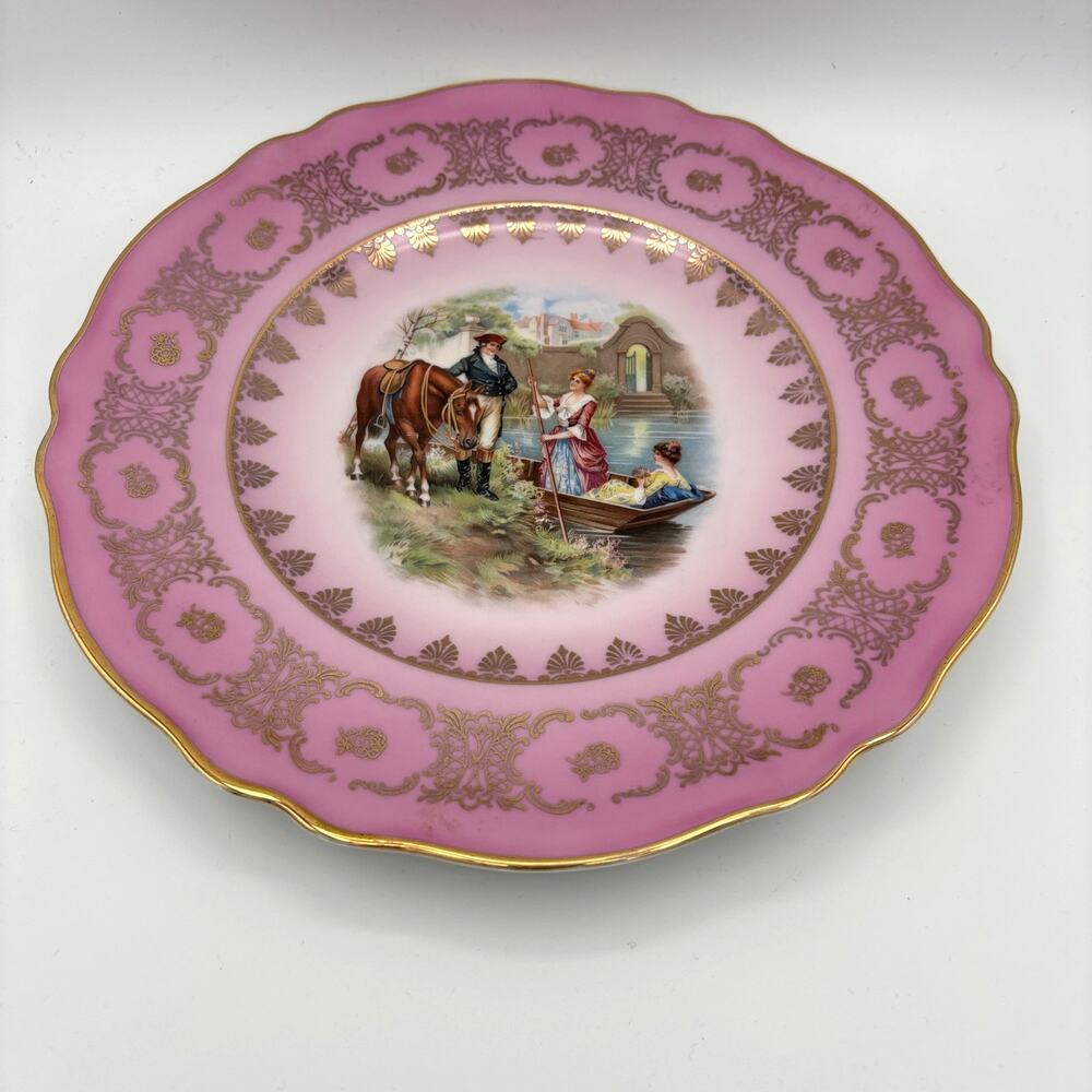 Pink Gold Gilded Serving Plate 10.75"  romantic victorian scene bridgerton JKW